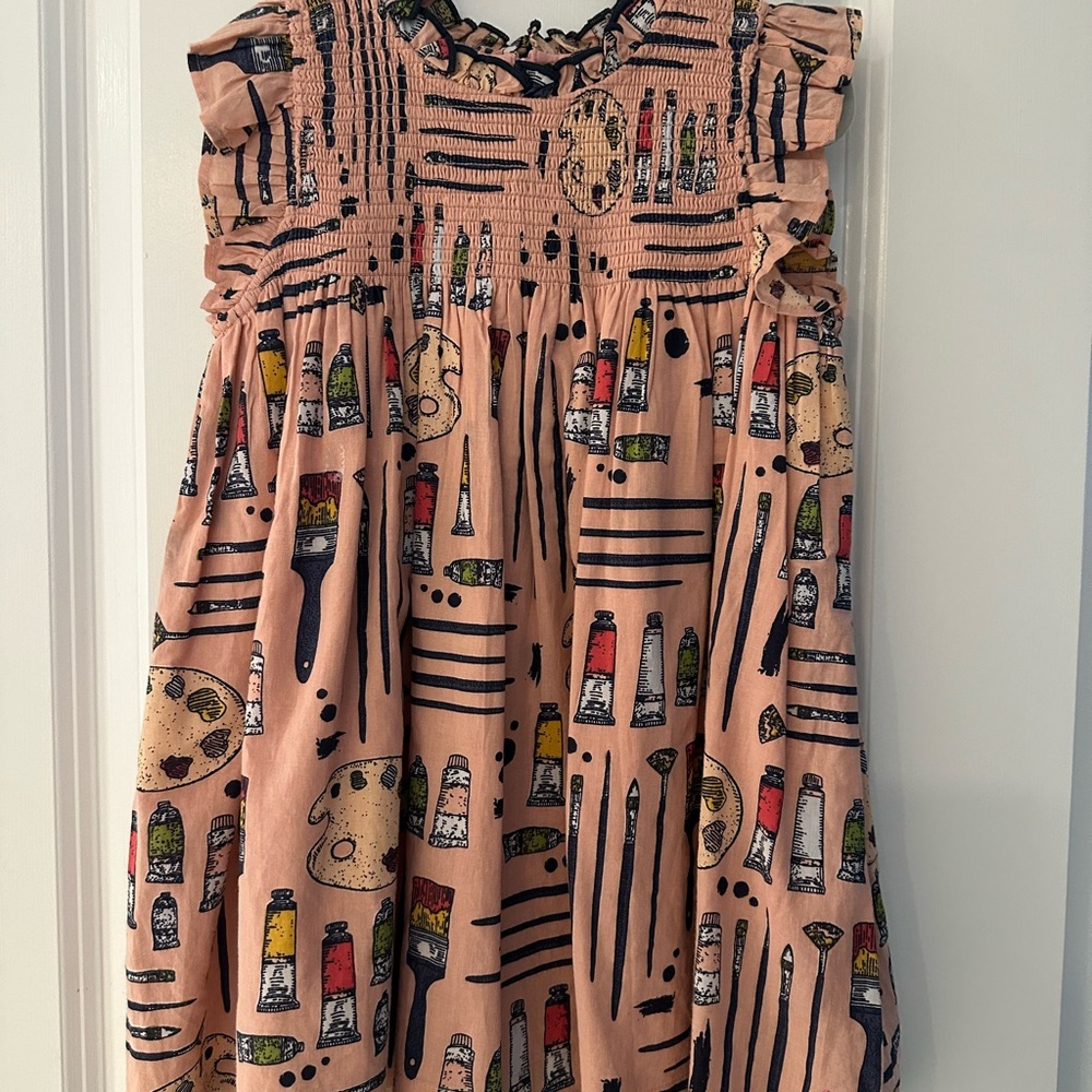 Pink Chicken Art-Inspired Kids Dress - Peach and Multicolor